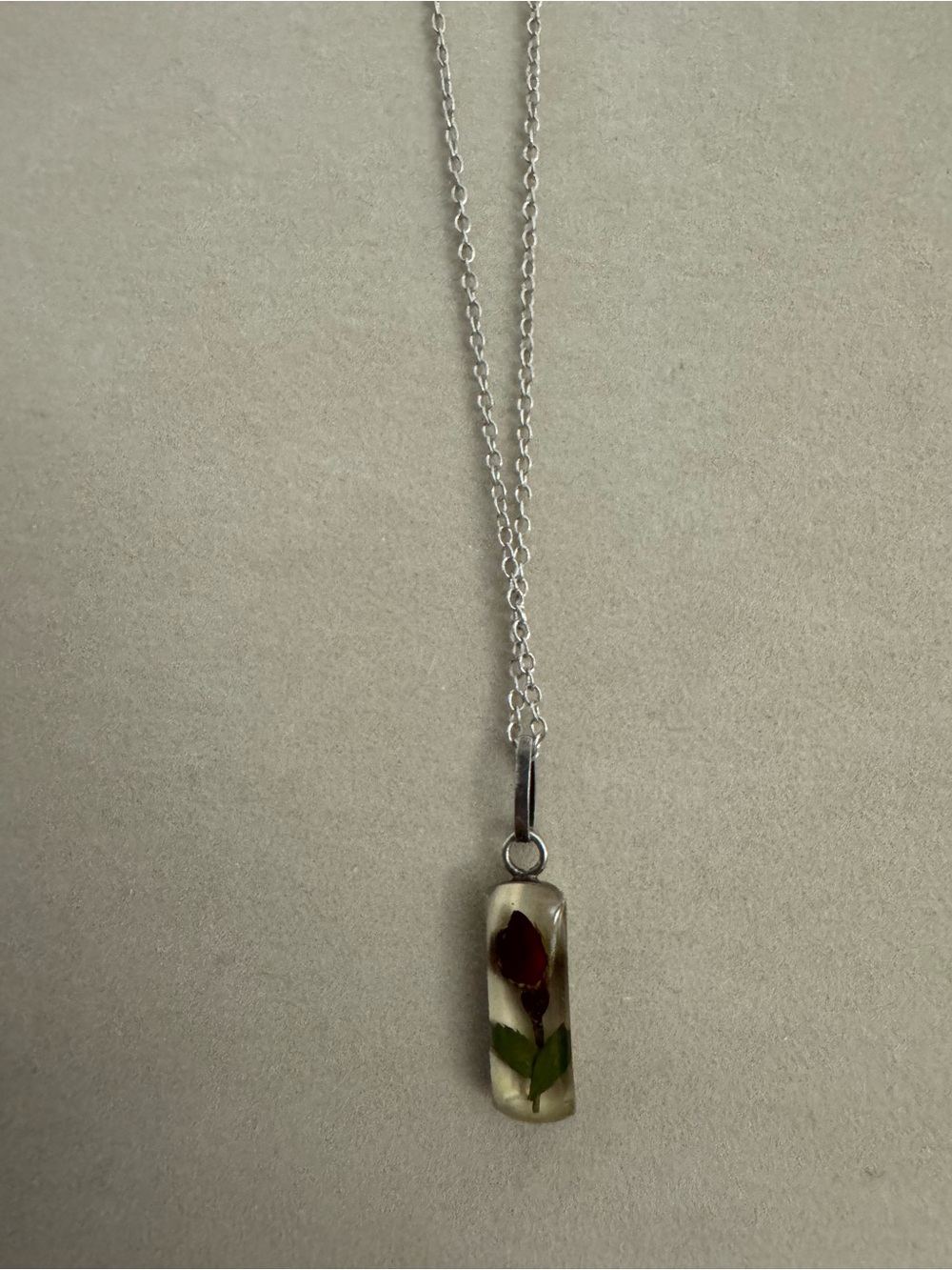 Sterling Silver Necklace with Red Rose Resin Pendant